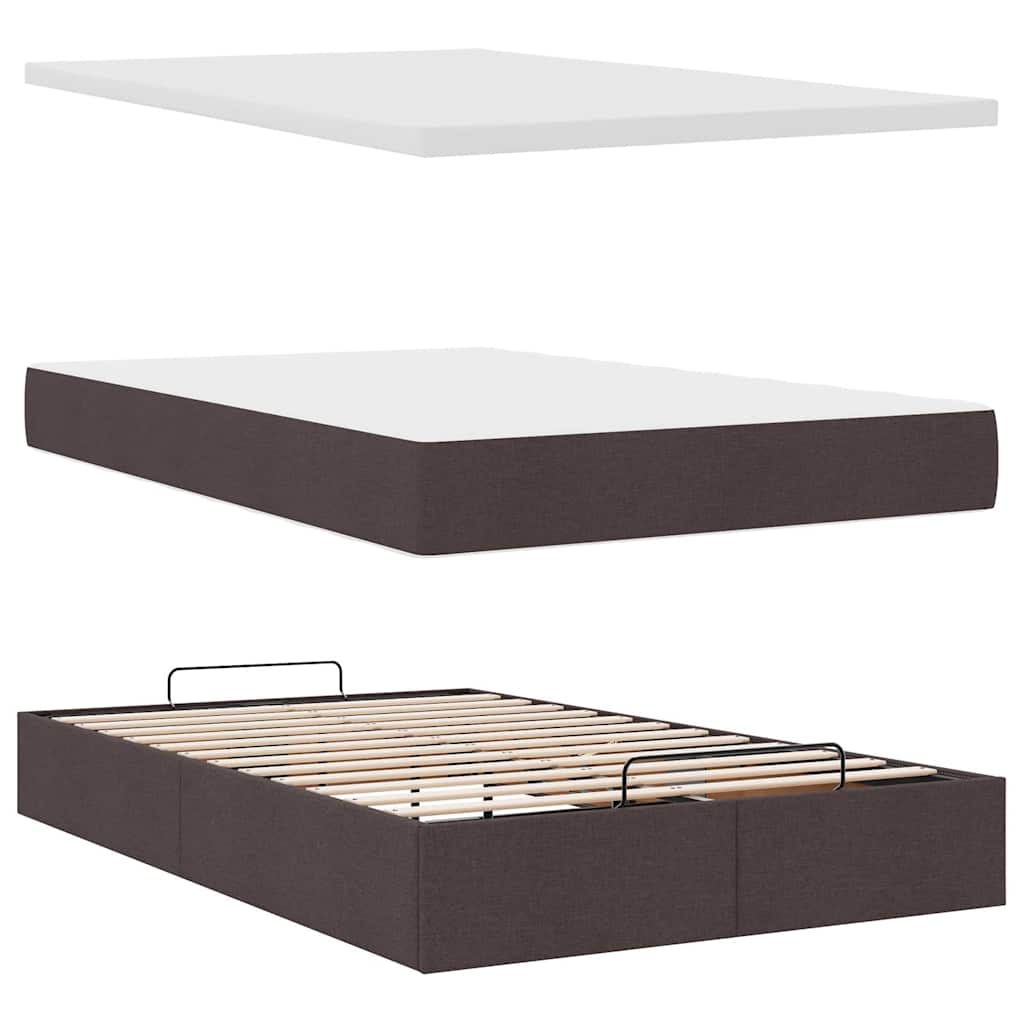 vidaXL Estructura de cama otomana colchón tela marrón oscuro 120x190cm