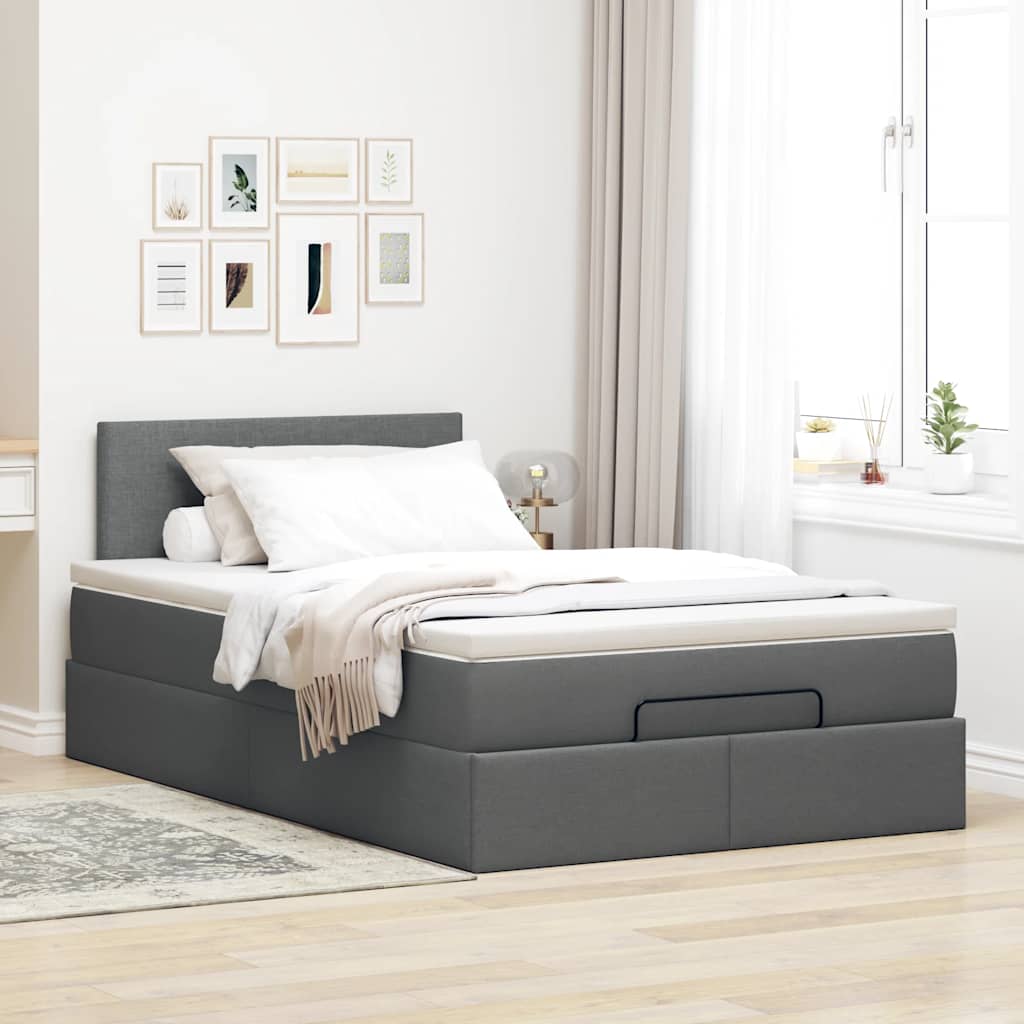 vidaXL Cama otomana con colchón gris oscuro 120x200 cm tela