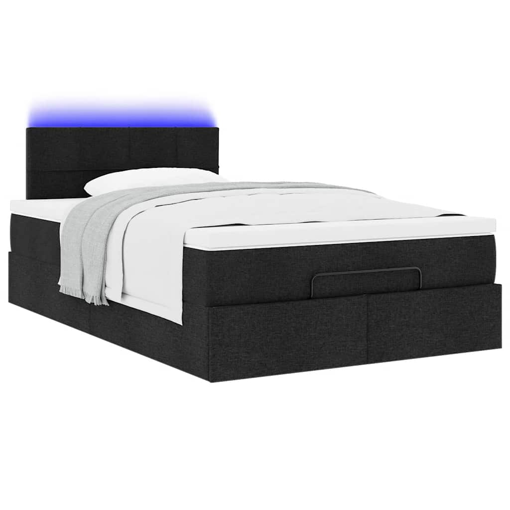 vidaXL Cama otomana con colchón tela negra 120x200 cm