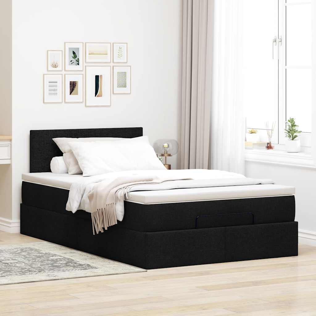 vidaXL Cama otomana con colchón tela negra 120x200 cm