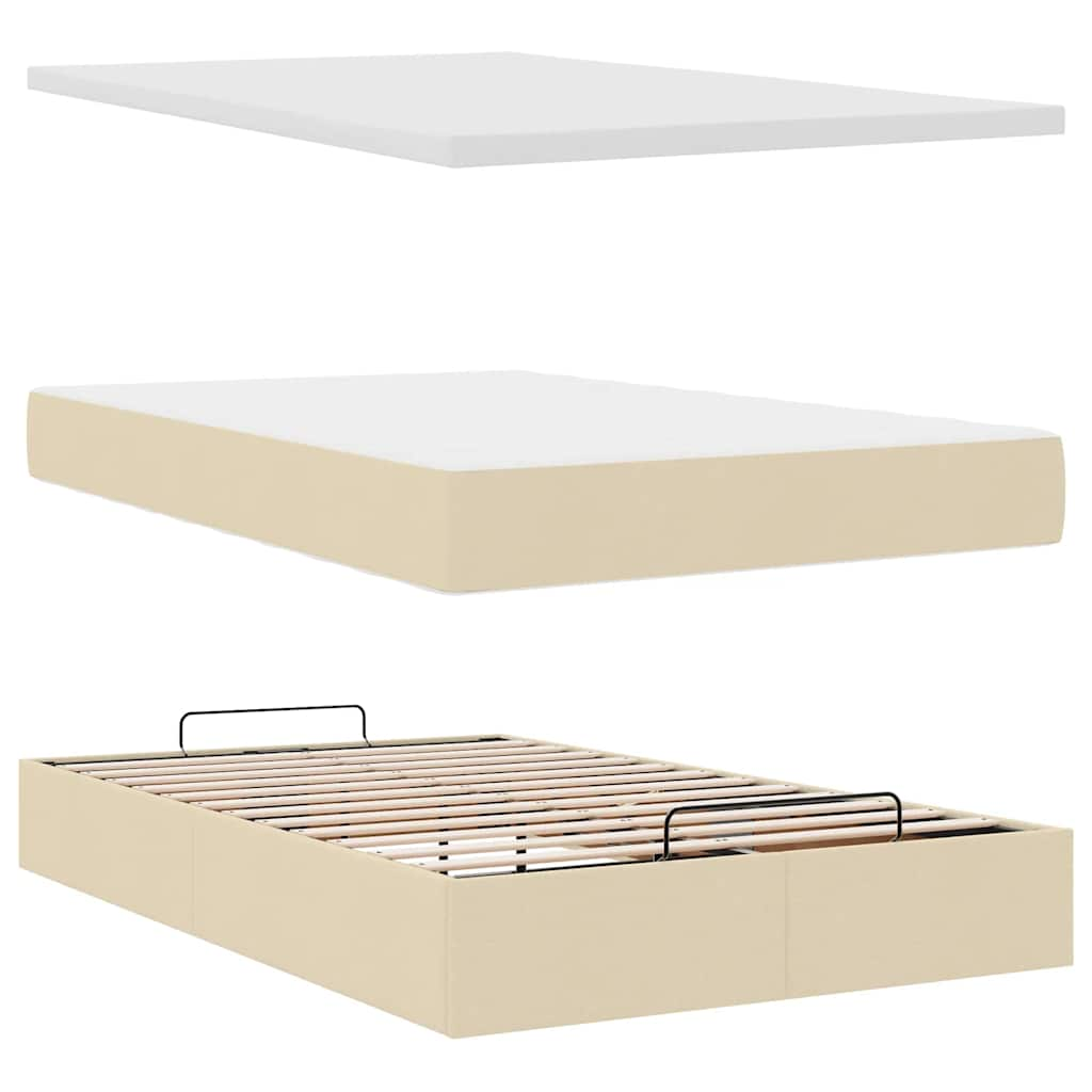 vidaXL Estructura de cama otomana con colchón tela crema 120x200 cm