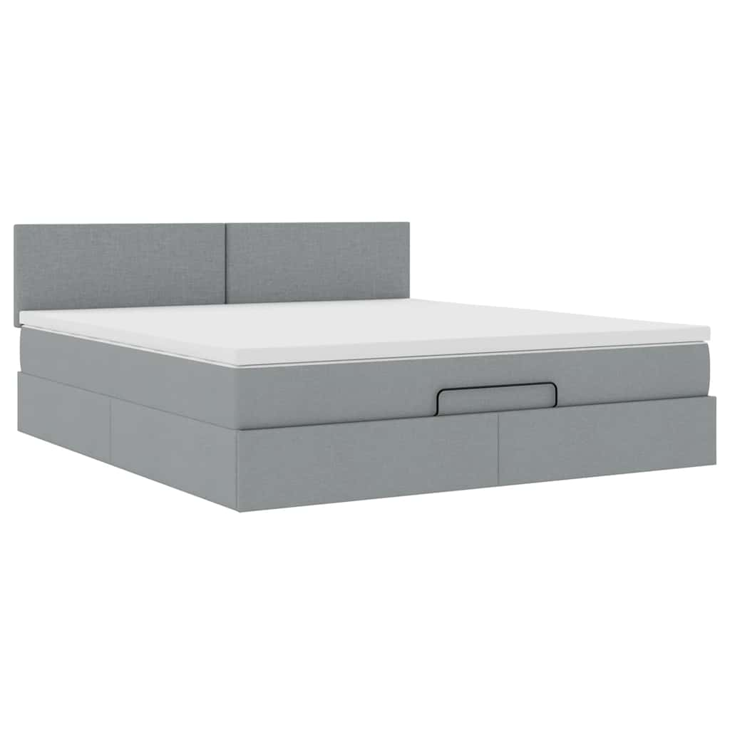 vidaXL Cama otomana con colchón gris claro 160x200 cm tela