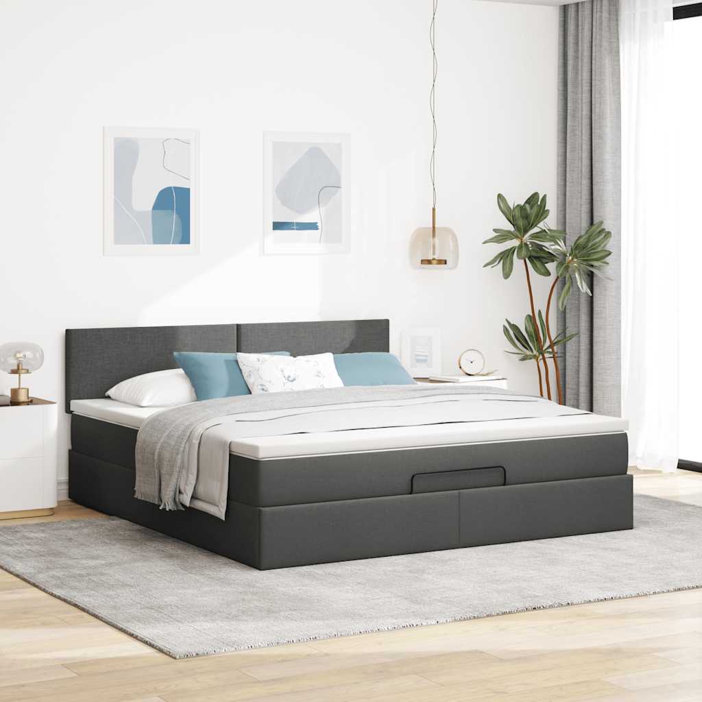 vidaXL Estructura cama otomana colchón tela gris oscuro 160x200 cm