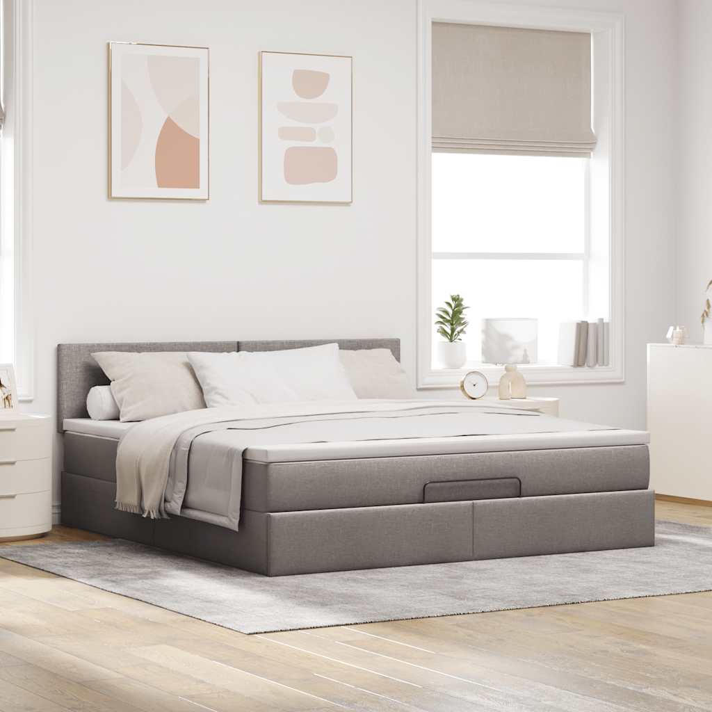 vidaXL Estructura de cama otomana colchón tela gris pardo 160x200cm