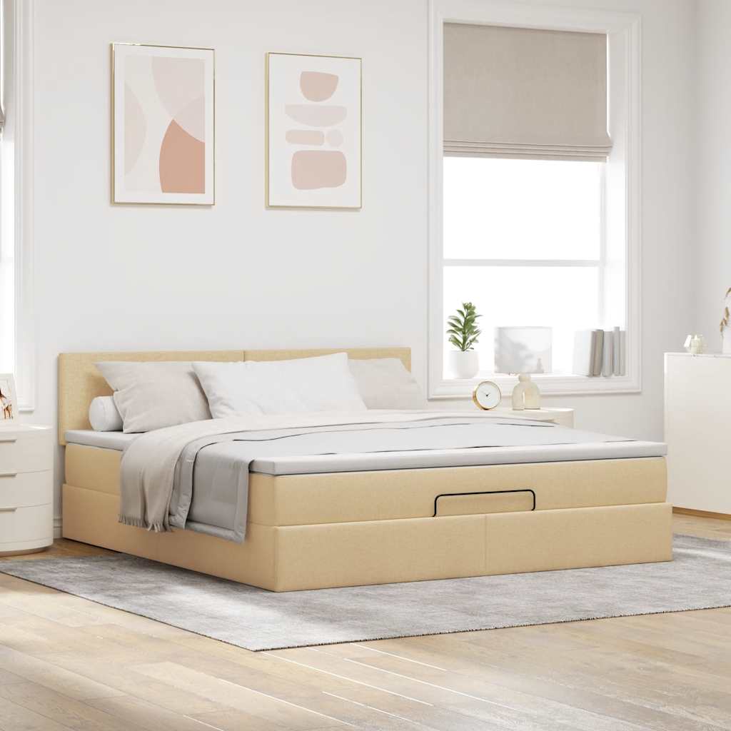 vidaXL Estructura de cama otomana con colchón tela crema 160x200cm