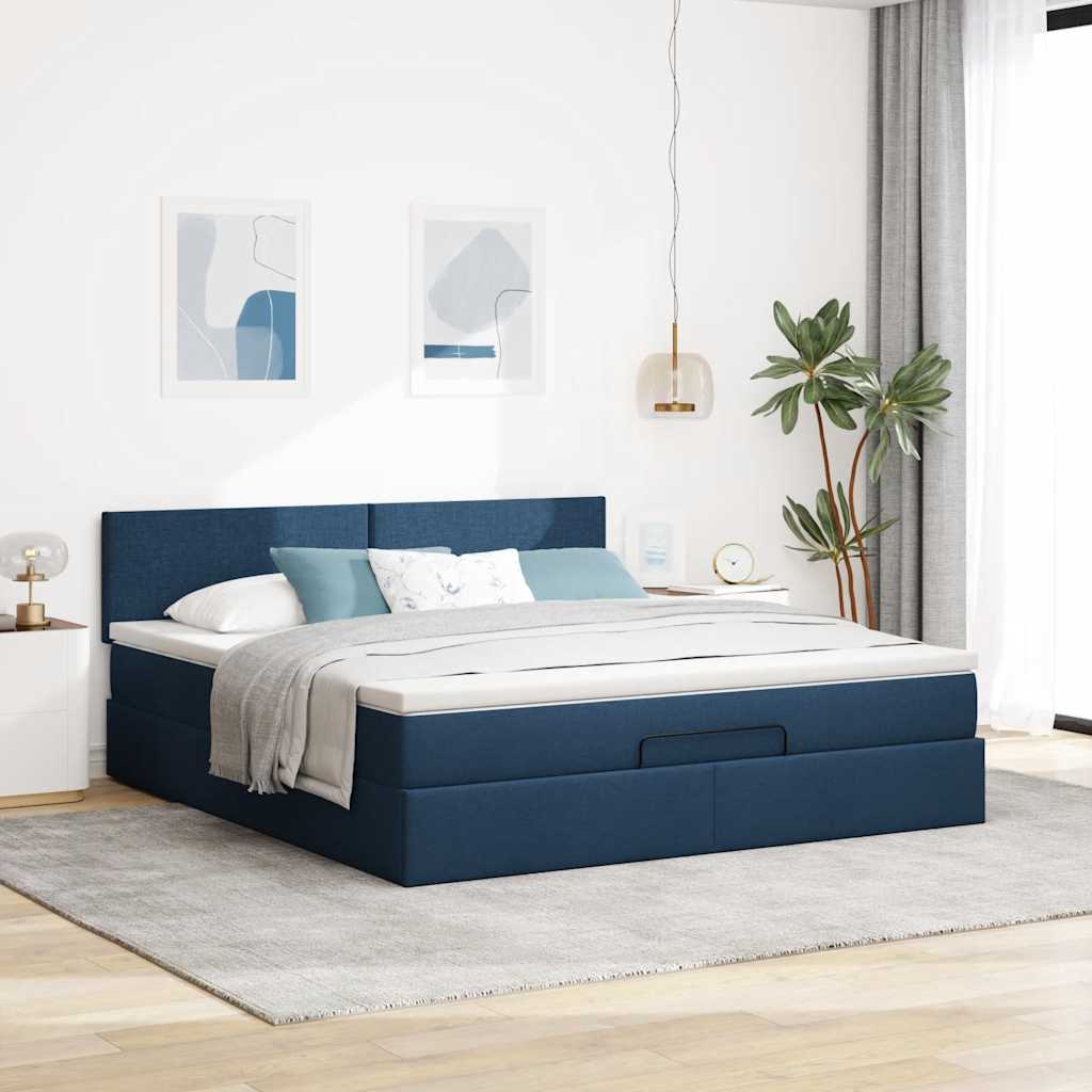 vidaXL Estructura de cama otomana con colchón tela azul 160x200 cm