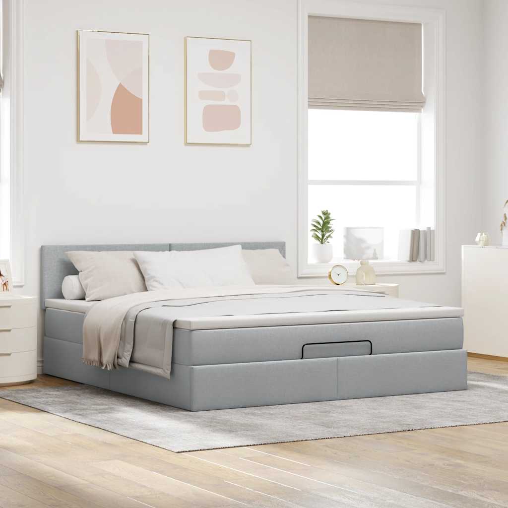 vidaXL Estructura de cama otomana colchón tela gris claro 180x200cm