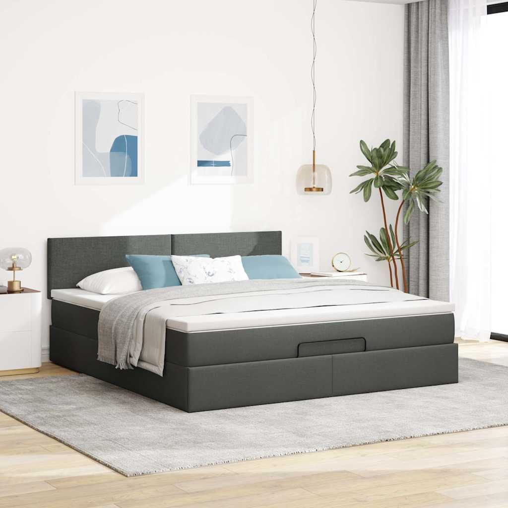 vidaXL Estructura cama otomana colchón tela gris oscuro 180x200cm