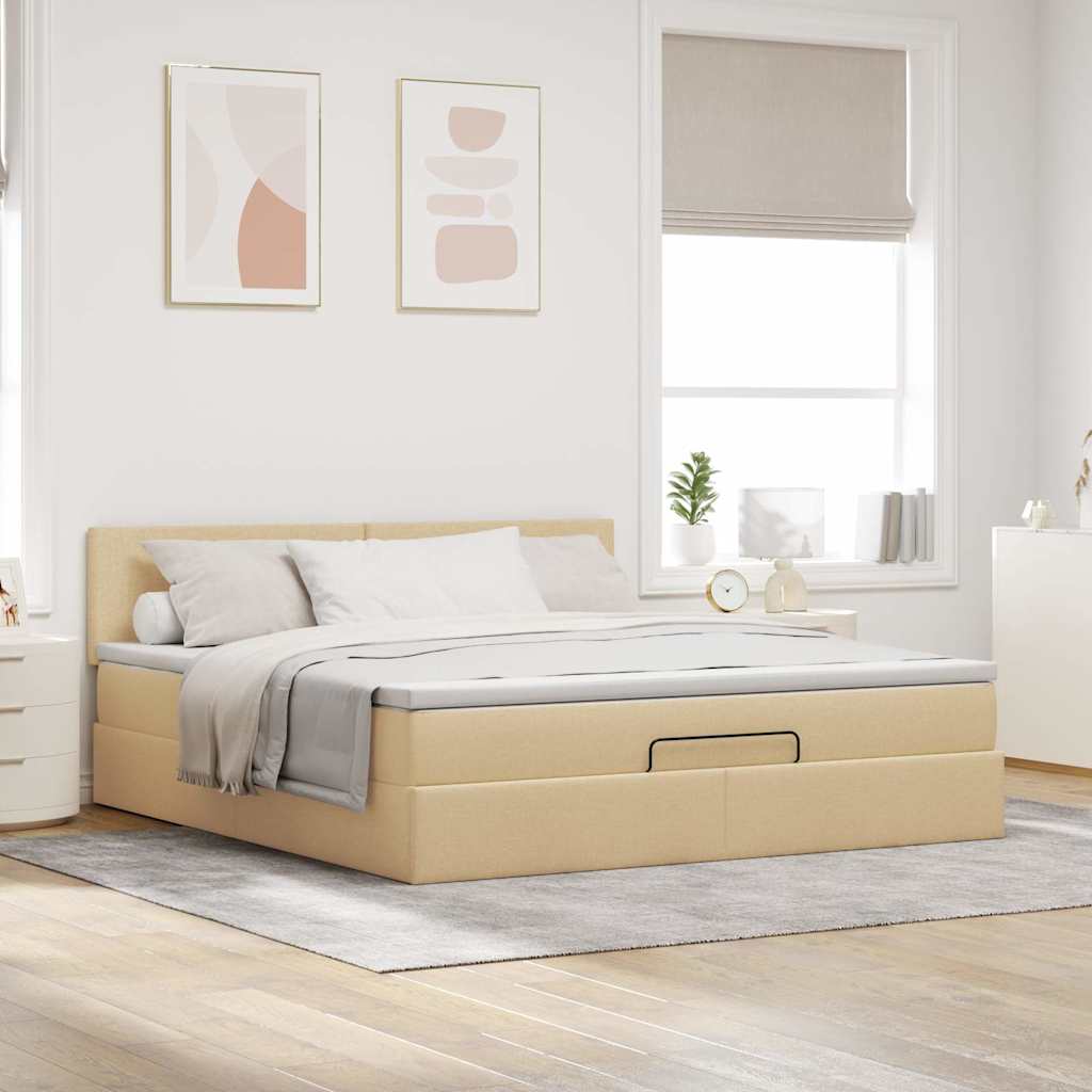 vidaXL Estructura de cama otomana con colchón tela crema 180x200cm