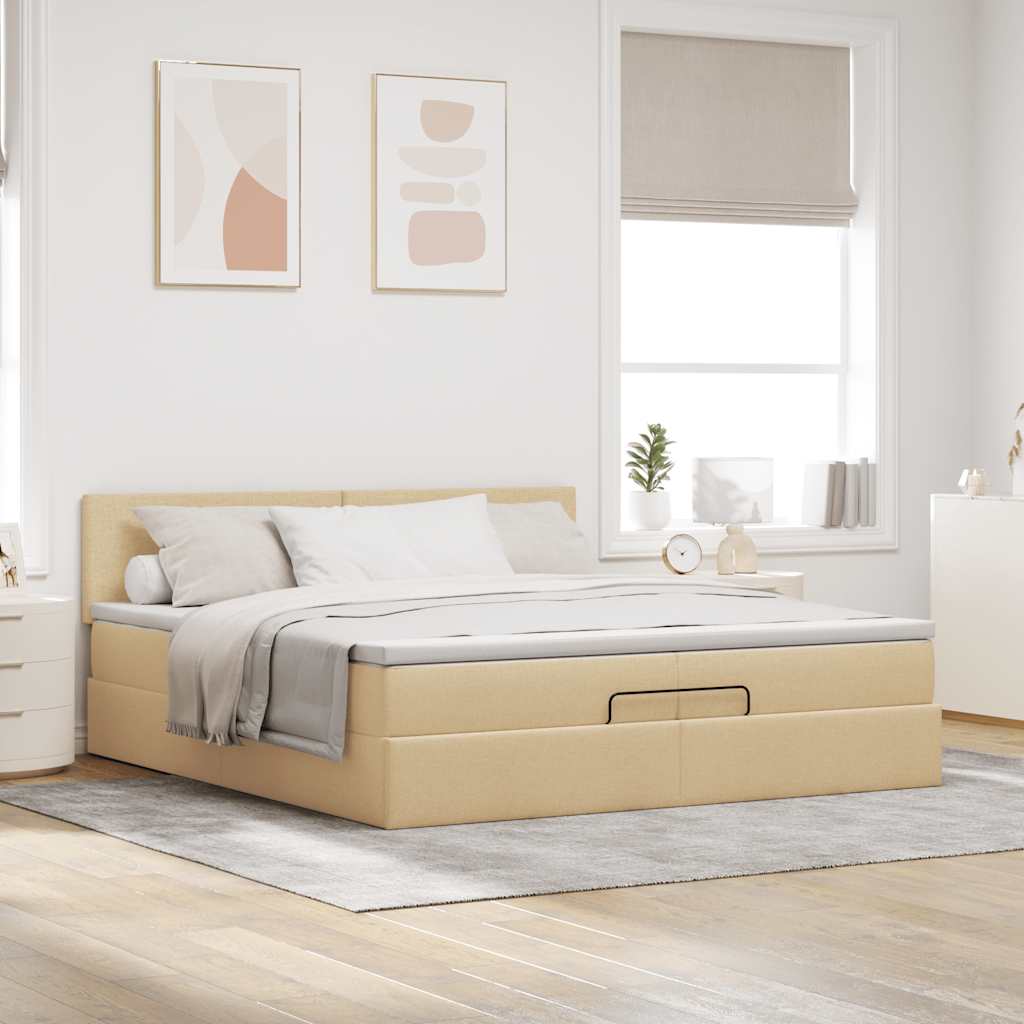 vidaXL Estructura de cama otomana con colchones tela crema 200x200cm