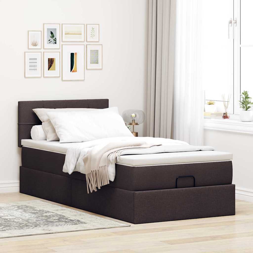 vidaXL Estructura cama otomana colchón tela marrón oscuro 80x200cm