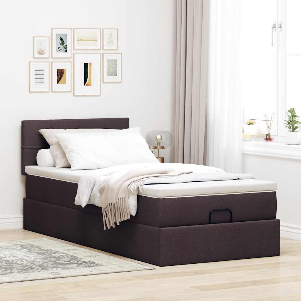 vidaXL Estructura cama otomana colchón tela marrón oscuro 90x190 cm