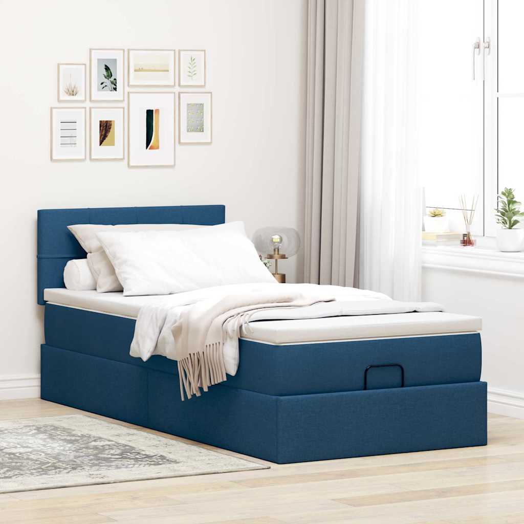 vidaXL Estructura de cama otomana con colchón tela azul 90x190 cm