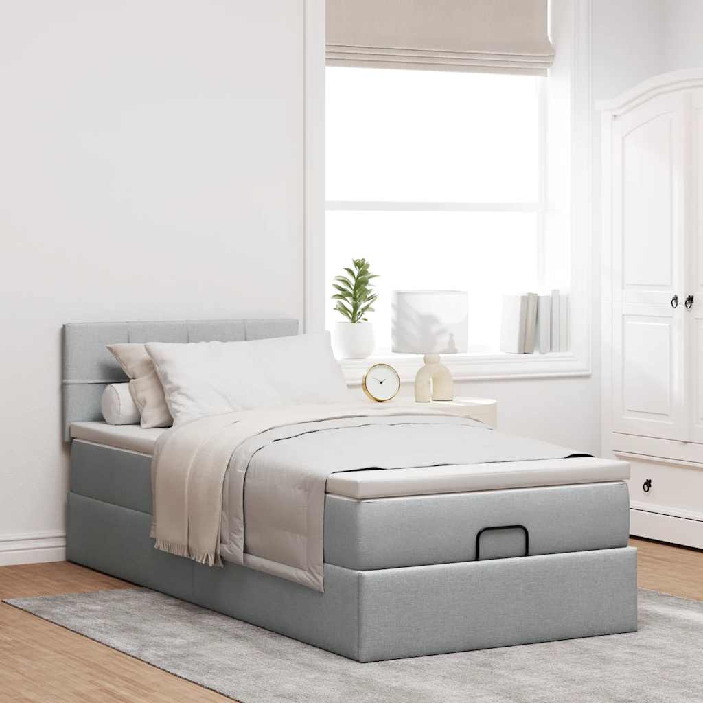 vidaXL Cama otomana con colchón gris claro 90x200 cm tela