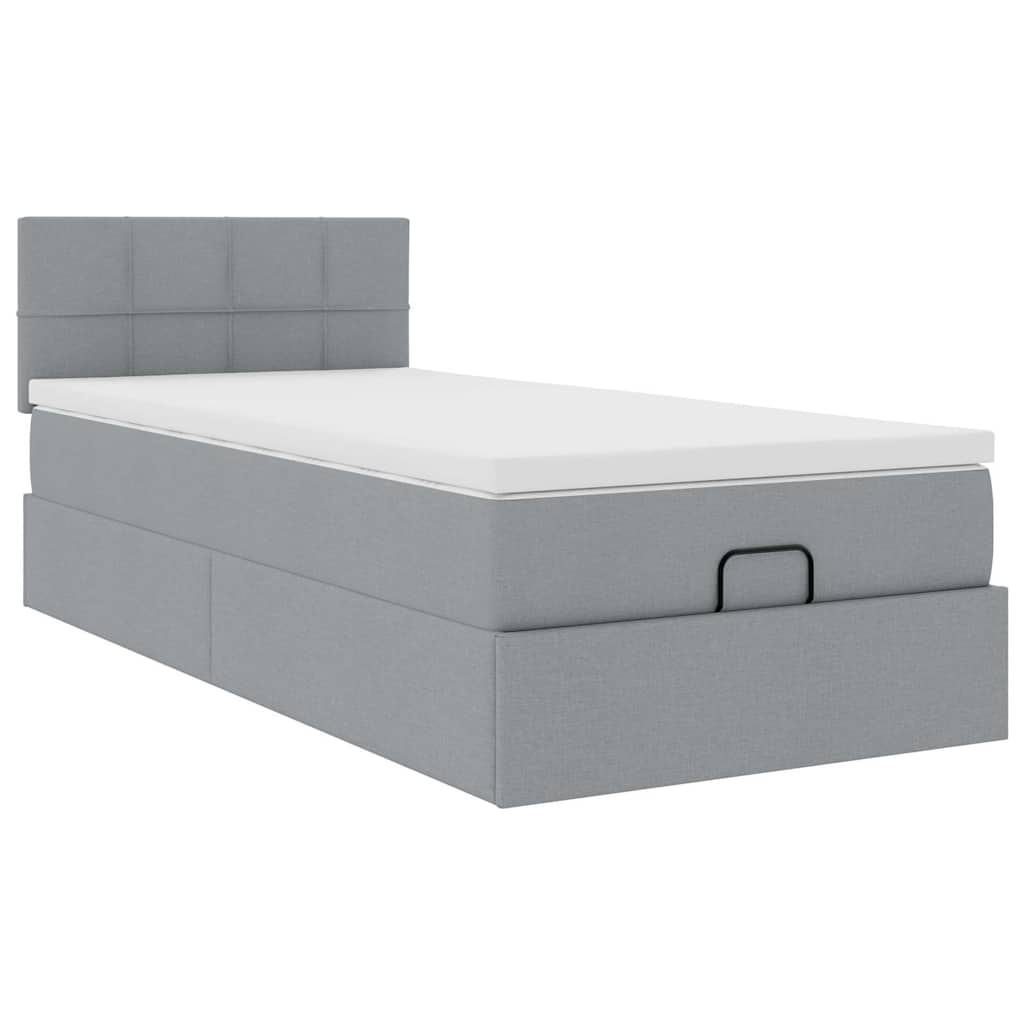 vidaXL Cama otomana con colchón gris claro 90x200 cm tela