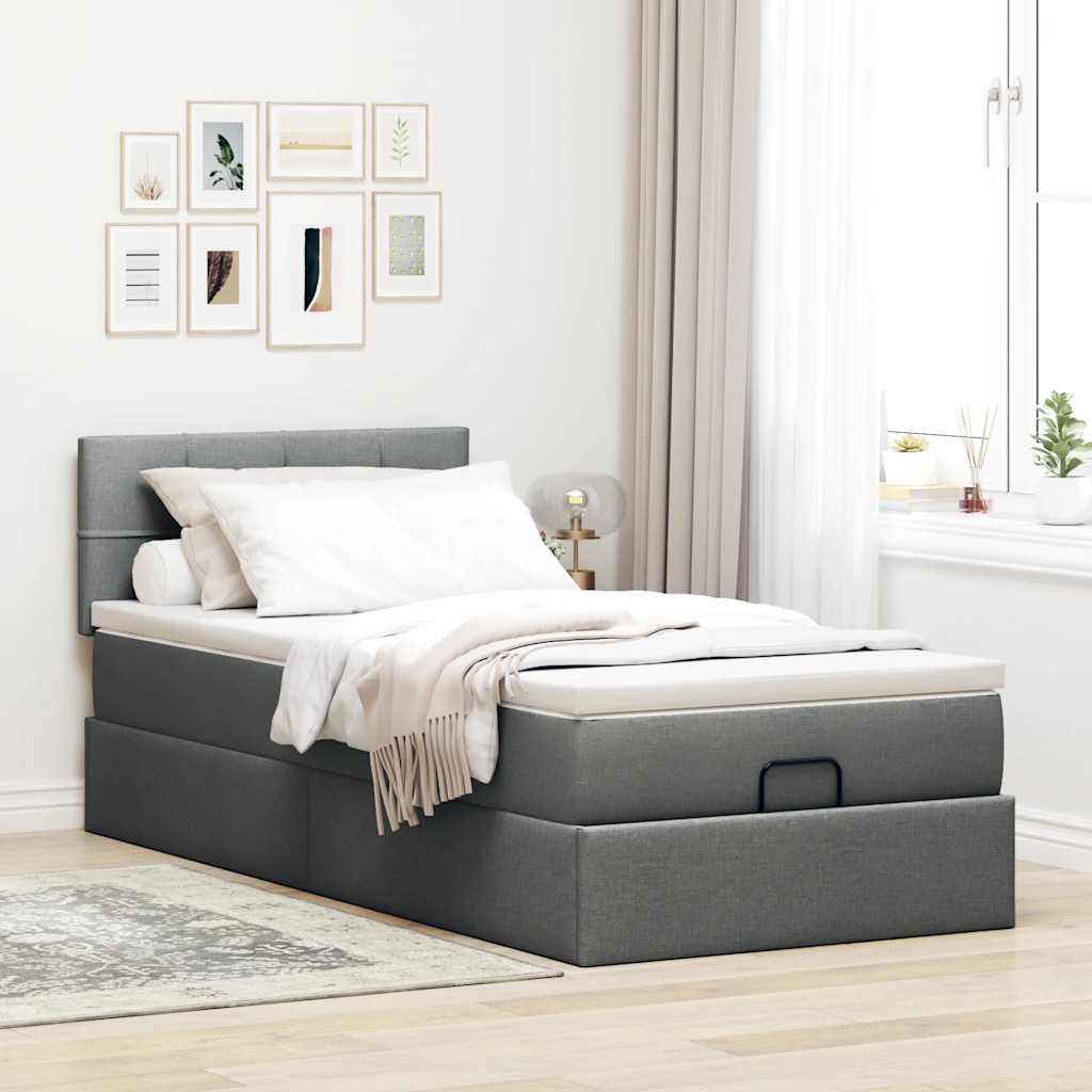 vidaXL Cama otomana con colchón gris oscuro 90x200 cm tela