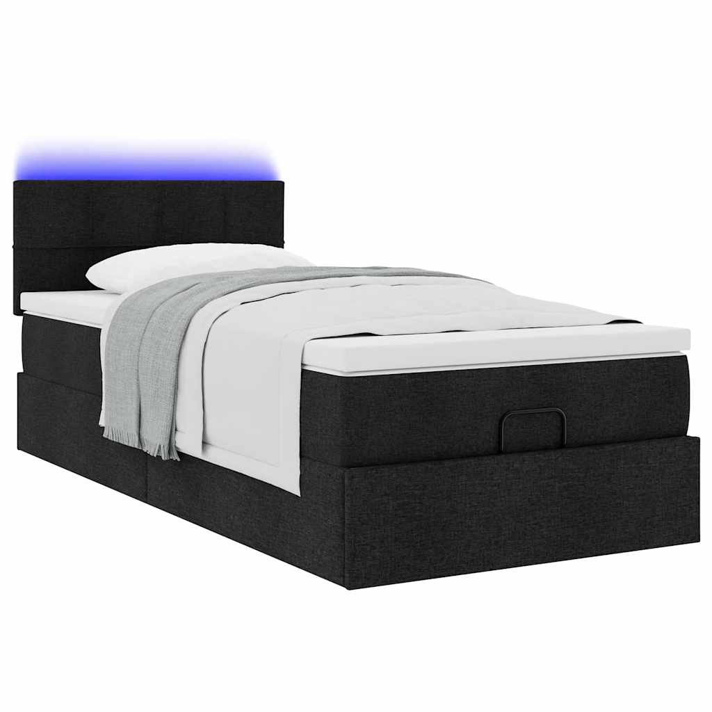 vidaXL Cama otomana con colchón negra 90x200 cm tela