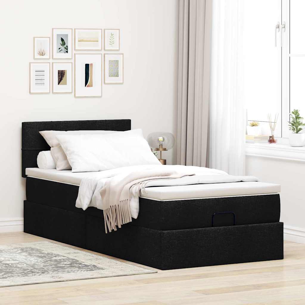 vidaXL Cama otomana con colchón negra 90x200 cm tela