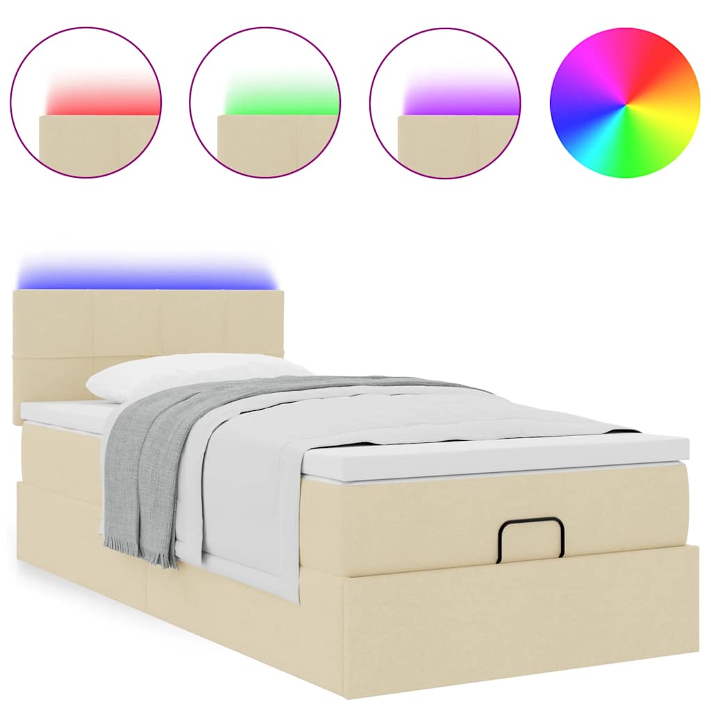 vidaXL Cama otomana con colchón crema 90x200 cm tela