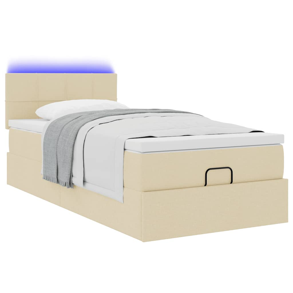 vidaXL Cama otomana con colchón crema 90x200 cm tela