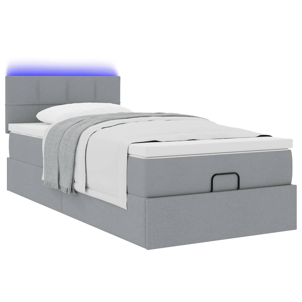 vidaXL Cama otomana con colchón gris claro 100x200 cm tela