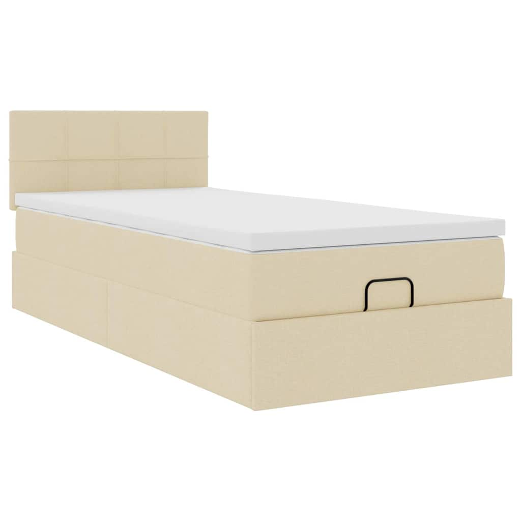 vidaXL Cama otomana con colchón de tela color crema 100x200 cm