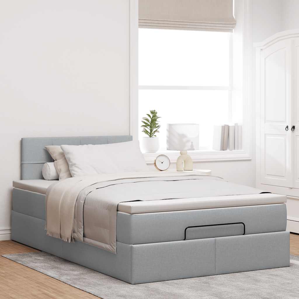 vidaXL Cama otomana con colchón gris claro 120x190 cm tela