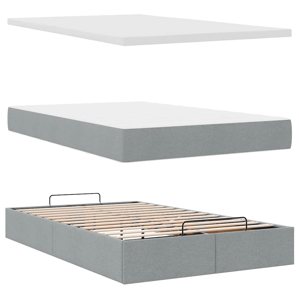 vidaXL Cama otomana con colchón gris claro 120x190 cm tela