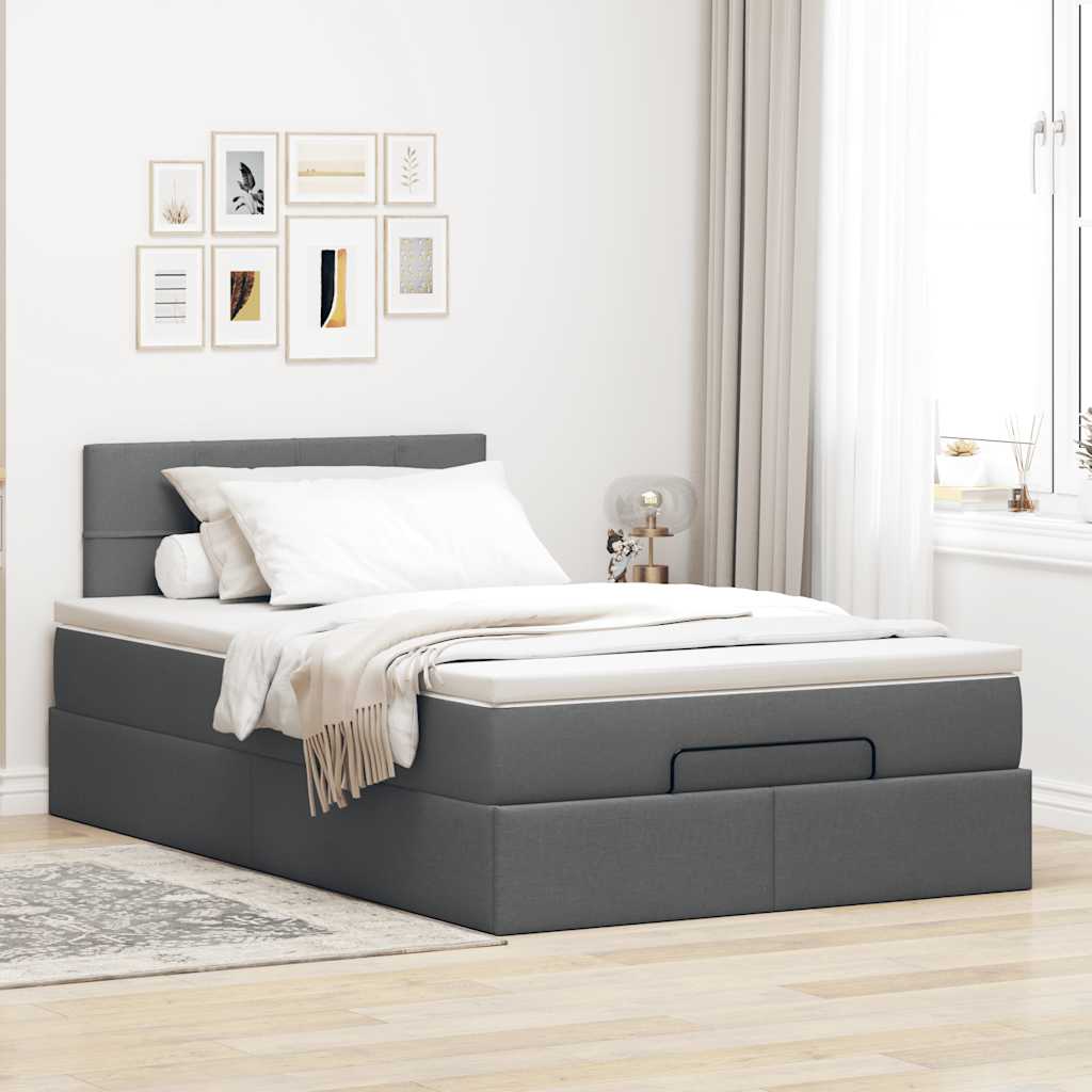 vidaXL Cama otomana con colchón gris oscuro 120x190 cm tela