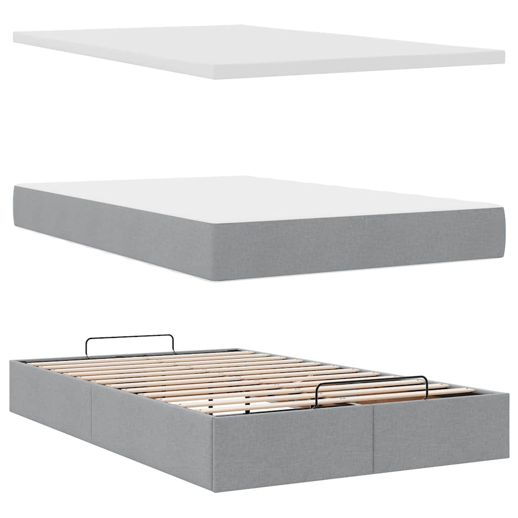 vidaXL Cama otomana con colchón gris claro 120x200 cm tela