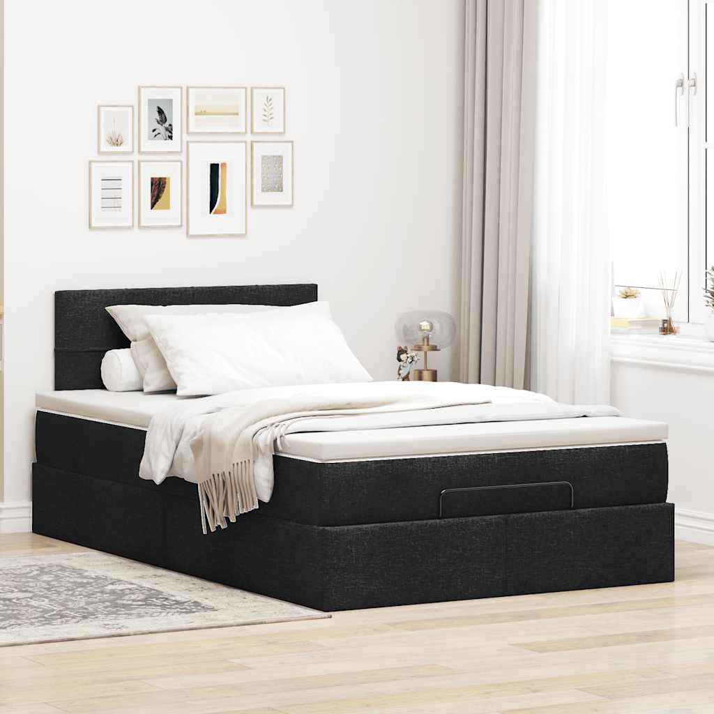 vidaXL Cama otomana con colchón tela negra 120x200 cm