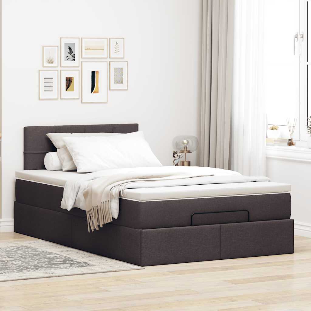 vidaXL Cama otomana con colchón marrón oscuro 120x200 cm tela