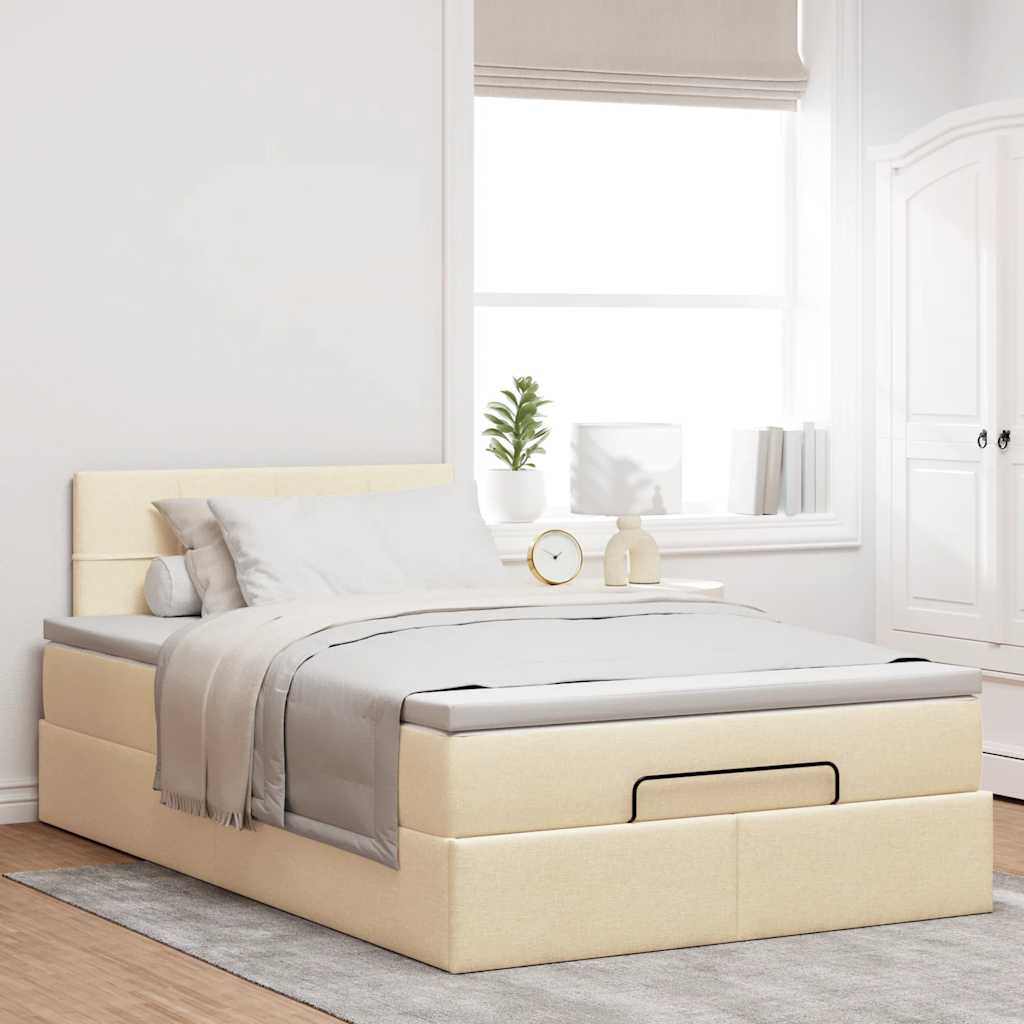 vidaXL Estructura de cama otomana con colchón tela crema 120x200 cm