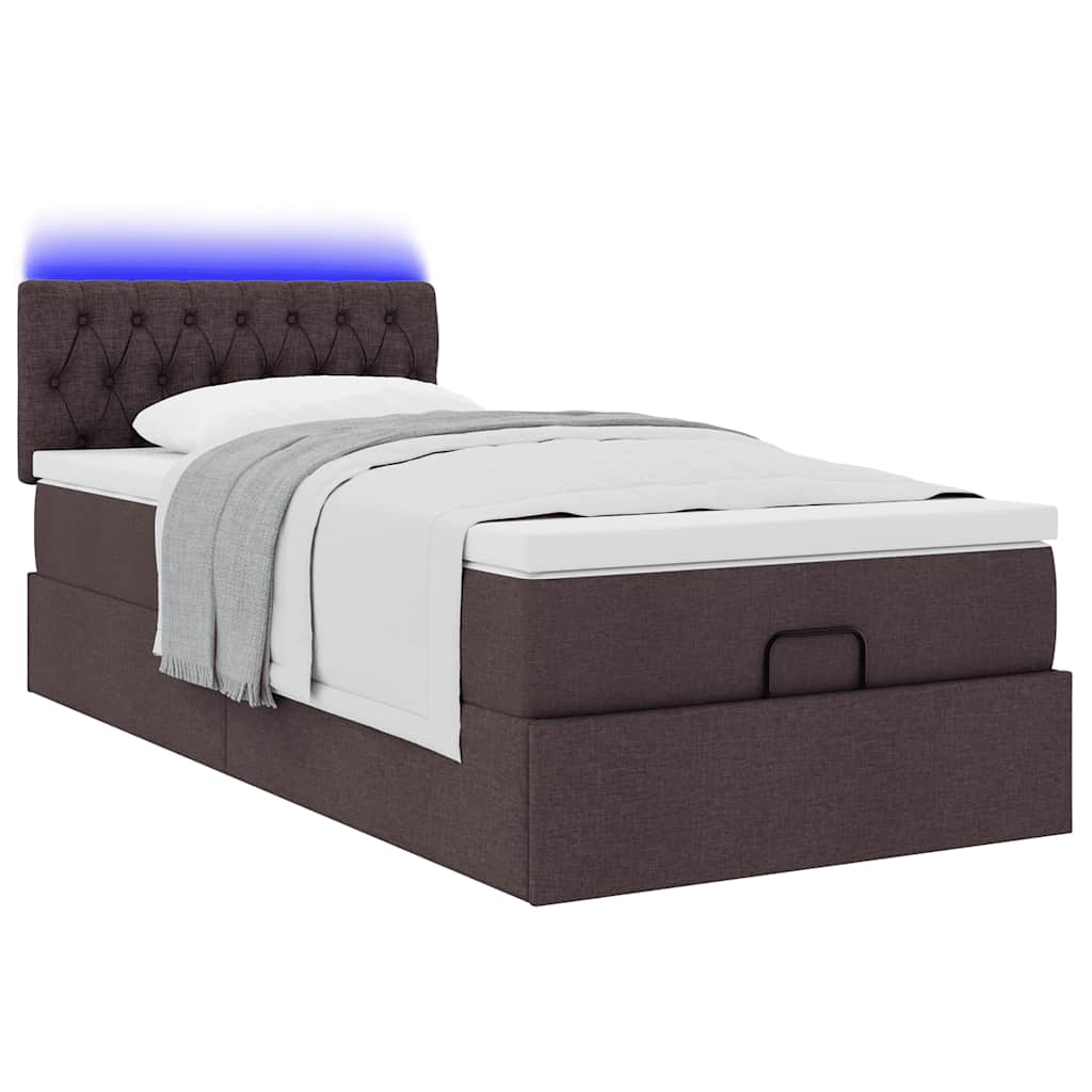 vidaXL Estructura cama otomana colchón tela marrón oscuro 90x190 cm