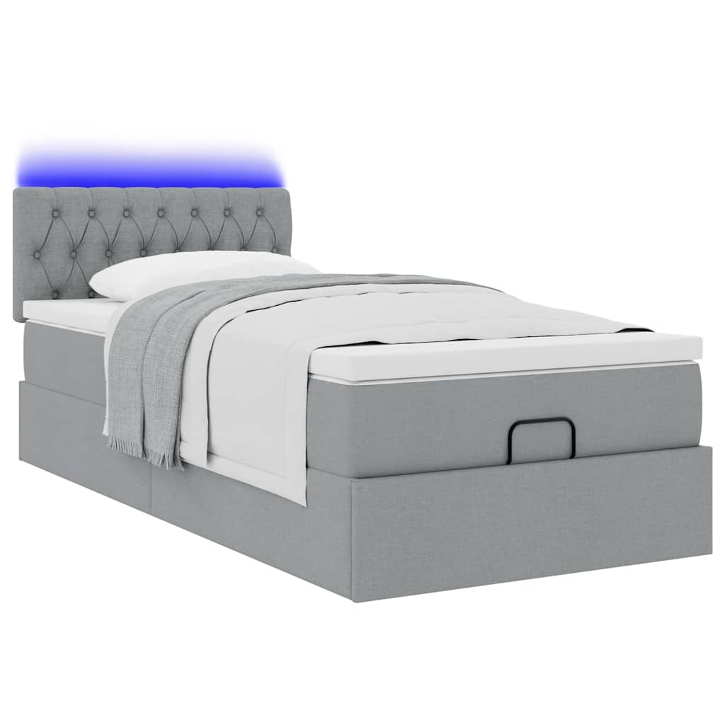 vidaXL Cama otomana con colchón gris claro 90x200 cm tela