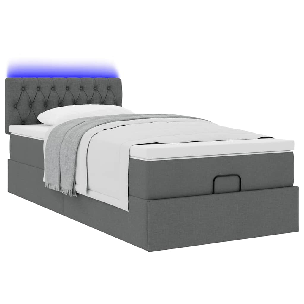 vidaXL Cama otomana con colchón gris oscuro 90x200 cm tela