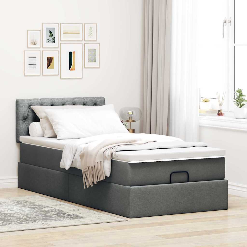 vidaXL Cama otomana con colchón gris oscuro 90x200 cm tela