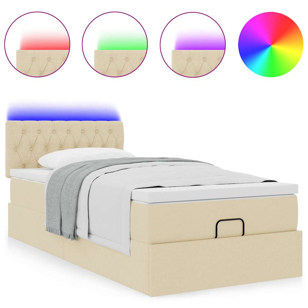 vidaXL Cama otomana con colchón crema 90x200 cm tela