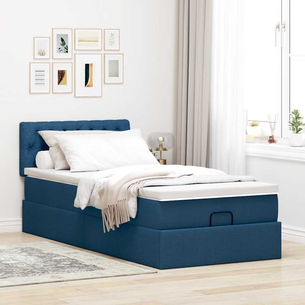 vidaXL Cama otomana con colchón azul 90x200 cm tela