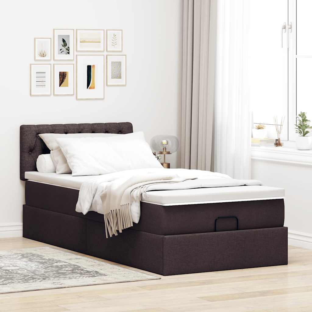 vidaXL Cama otomana con colchón marrón oscuro 100x200 cm tela