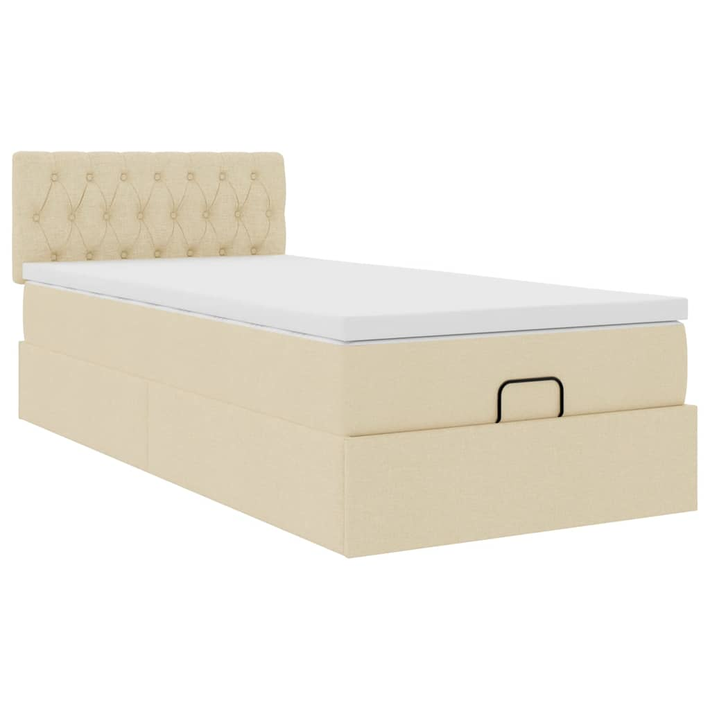 vidaXL Cama otomana con colchón de tela color crema 100x200 cm