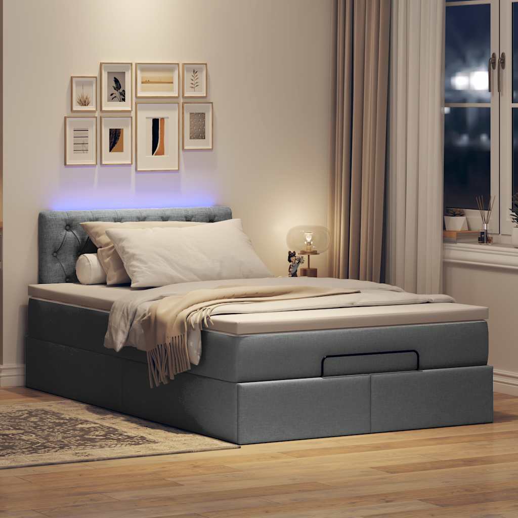 vidaXL Cama otomana con colchón gris oscuro 120x190 cm tela