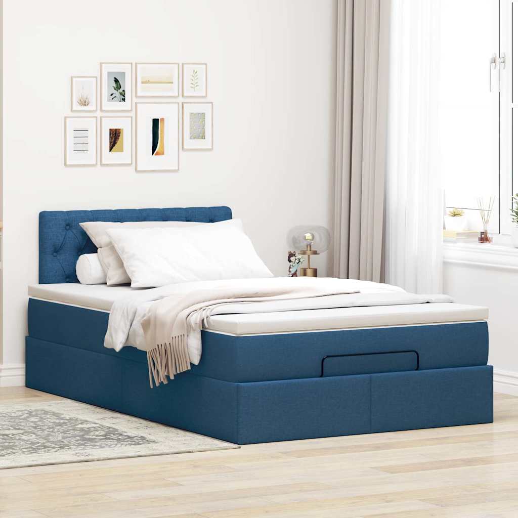 vidaXL Estructura de cama otomana colchón tela azul 120x190 cm