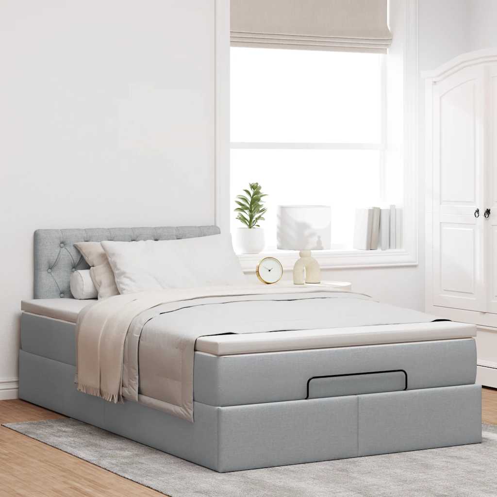 vidaXL Cama otomana con colchón gris claro 120x200 cm tela