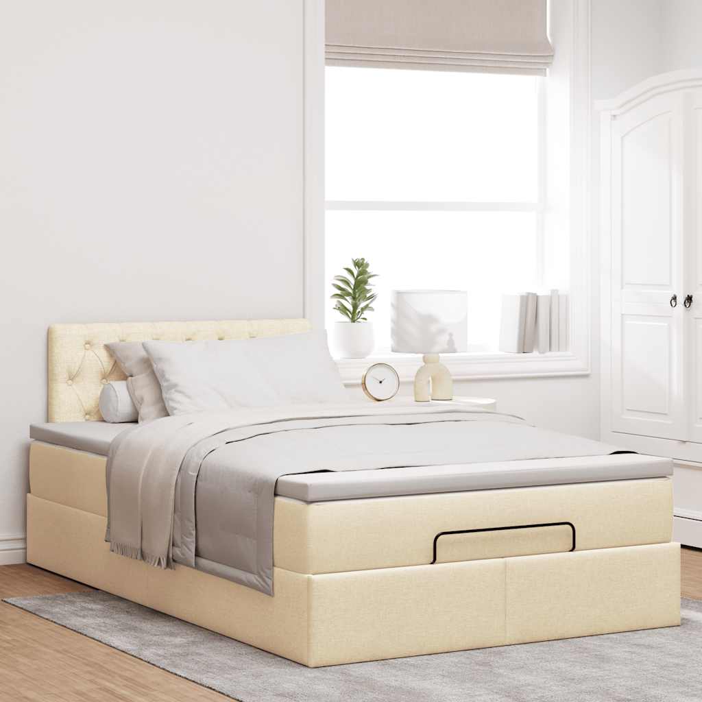 vidaXL Estructura de cama otomana con colchón tela crema 120x200 cm