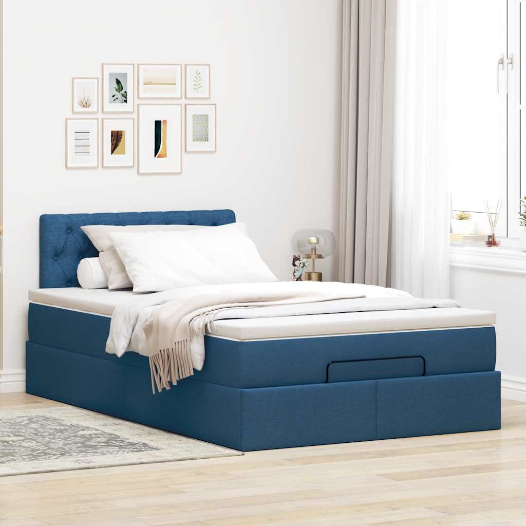 vidaXL Cama otomana con colchón tela azul 120x200 cm