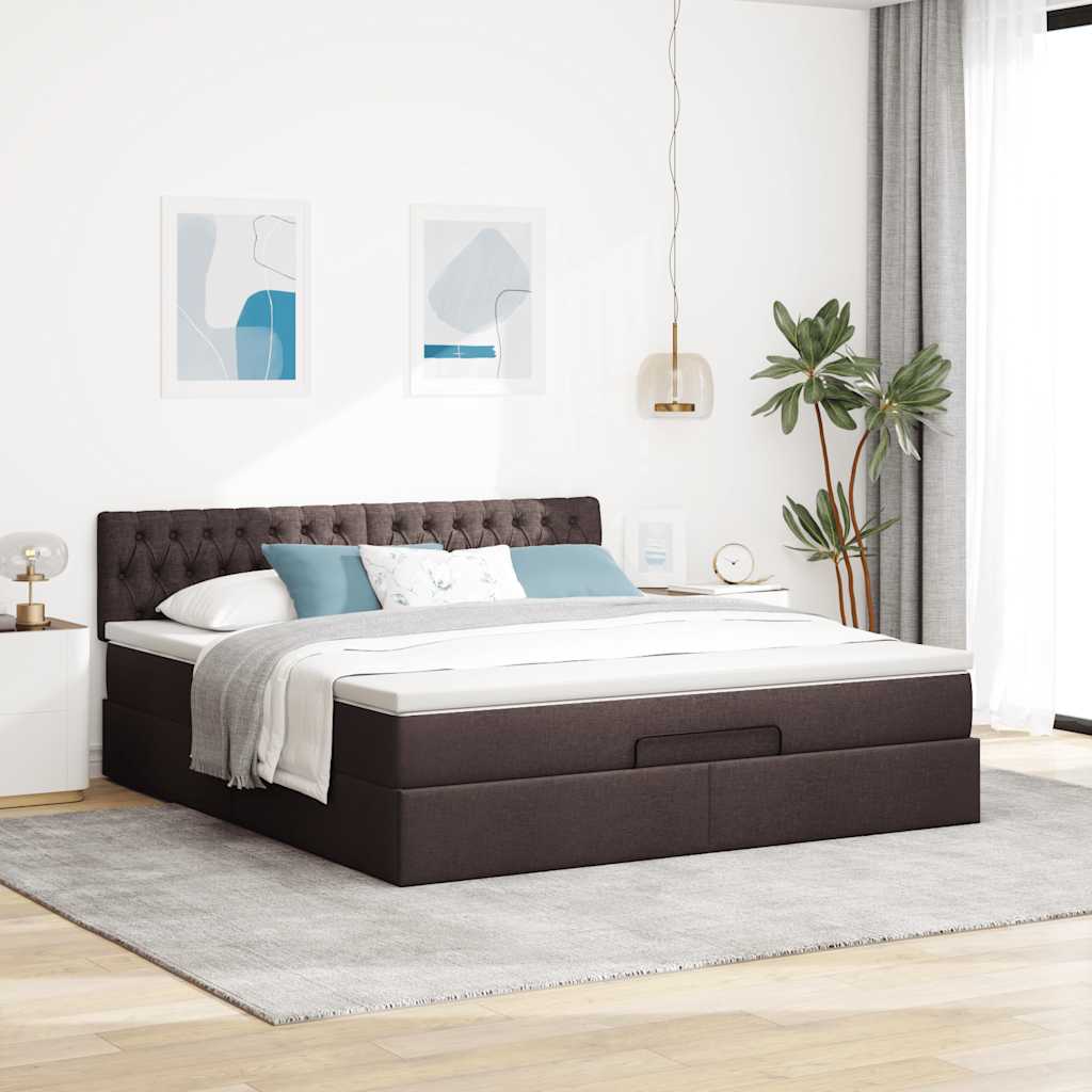 vidaXL Estructura cama otomana colchón tela marrón oscuro 160x200 cm