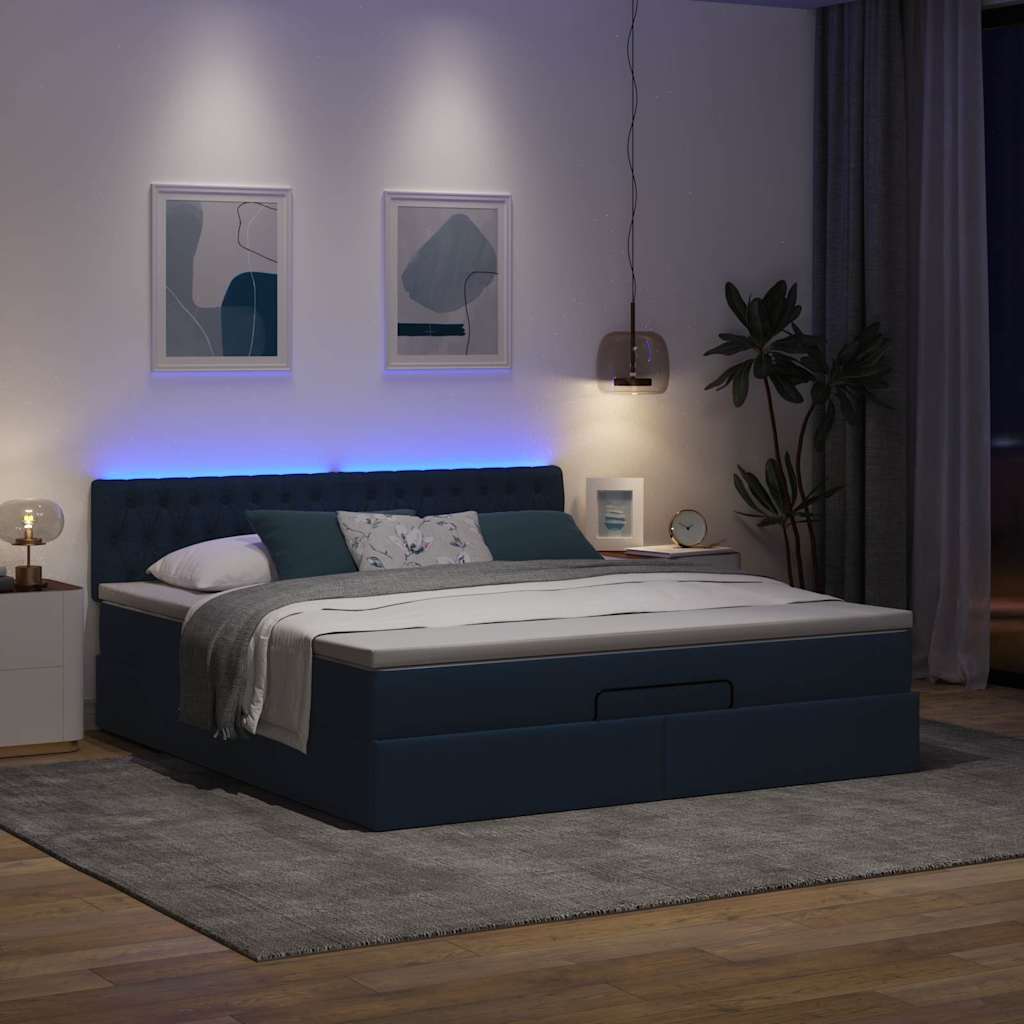 vidaXL Estructura de cama otomana con colchón tela azul 160x200 cm