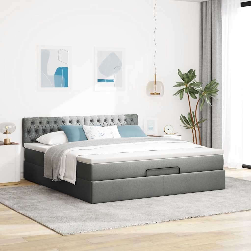 vidaXL Estructura cama otomana colchón tela gris oscuro 180x200cm