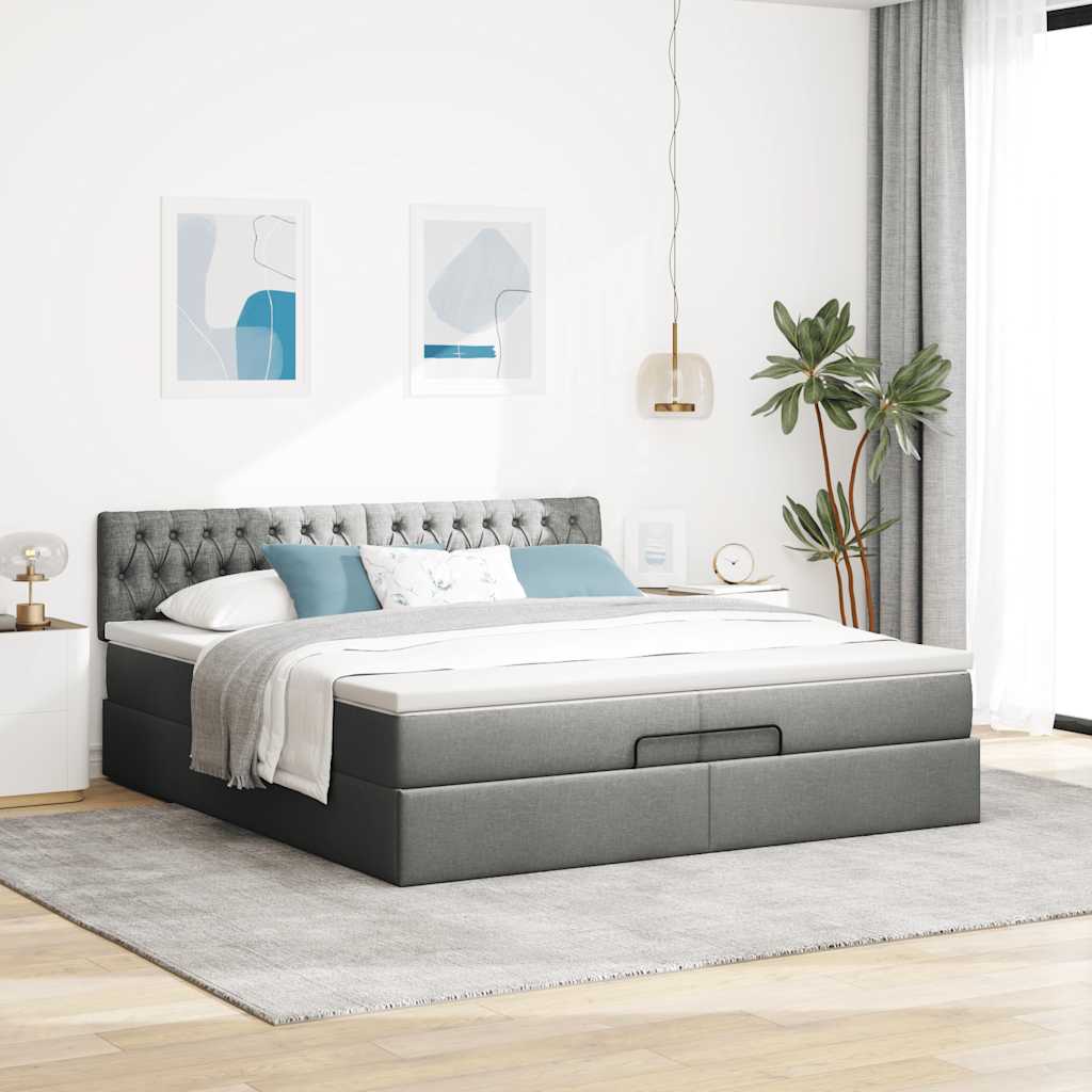 vidaXL Estructura cama otomana colchones tela gris oscuro 200x200cm